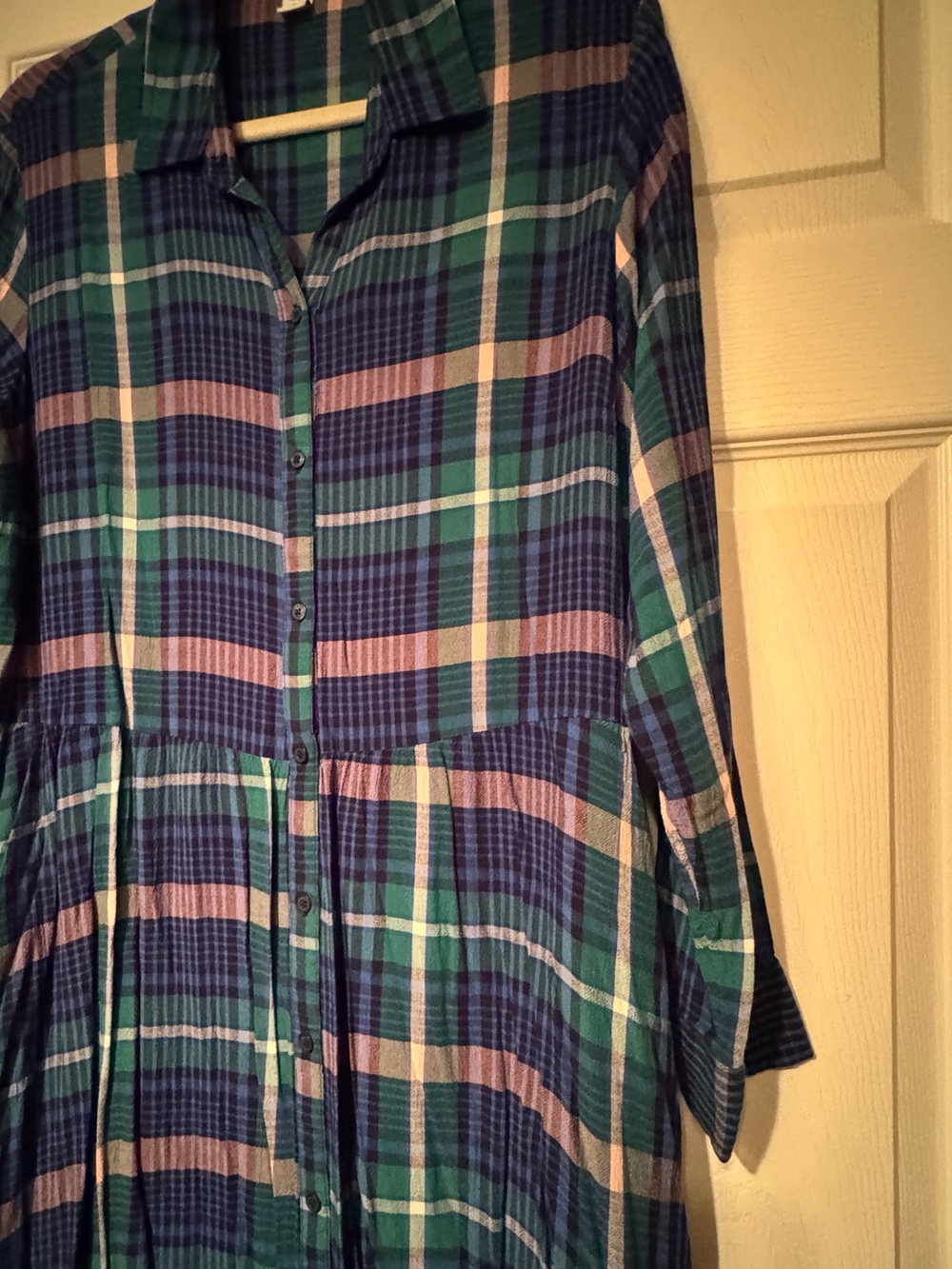 Old Navy Sz XL Blue, Green & Pink Plaid Button-Up Dress or Duster - Picture 5 of 8